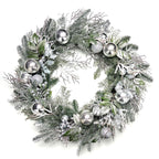 Decorative wreath with silver ornaments on a white background
