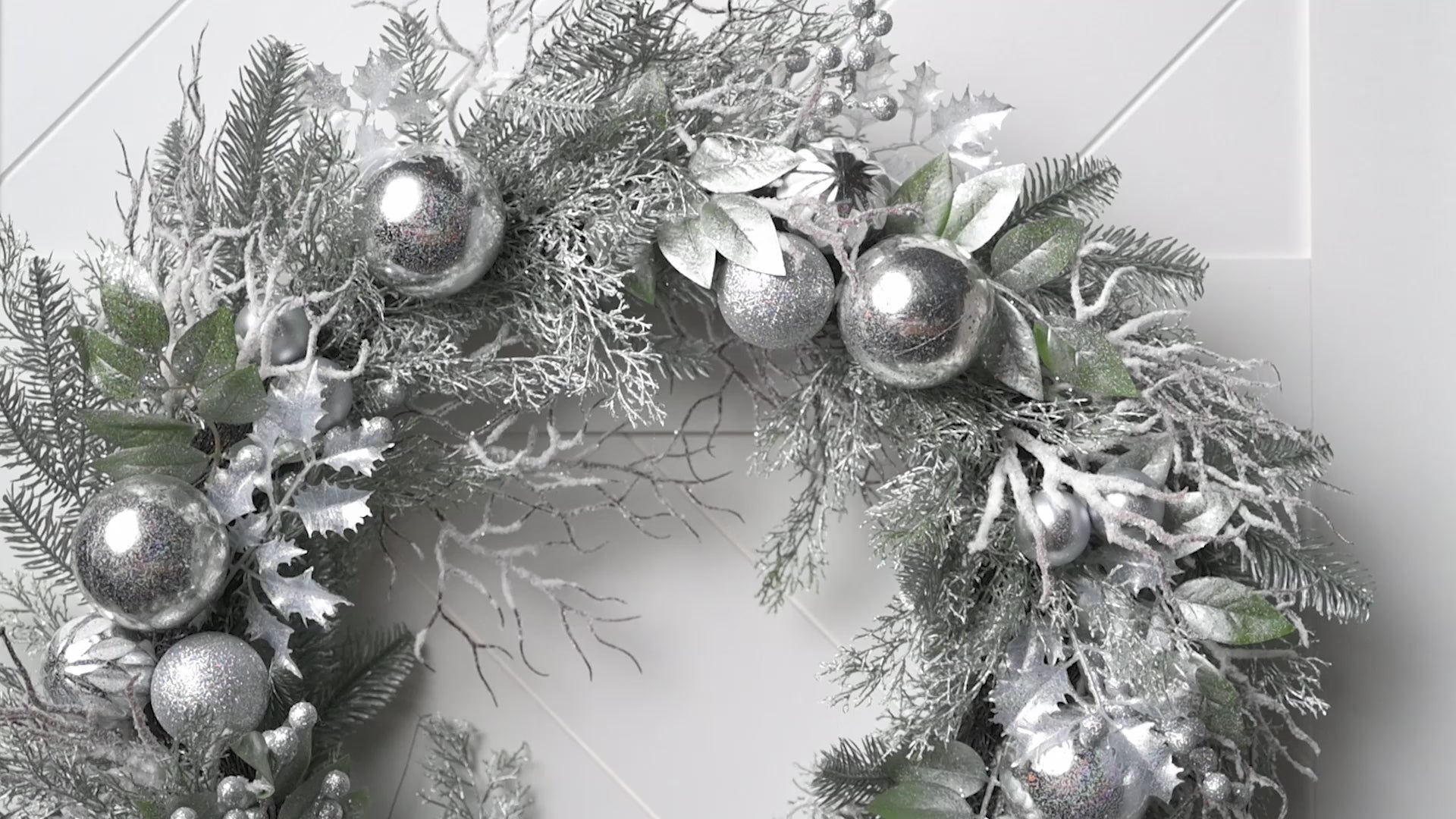 30 inch Silver Balls and Foliage Wreath