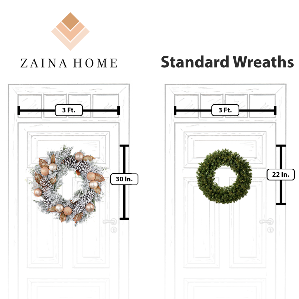 Winter white wreath size comparison with regular wreath