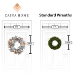 Winter white wreath size comparison with regular wreath