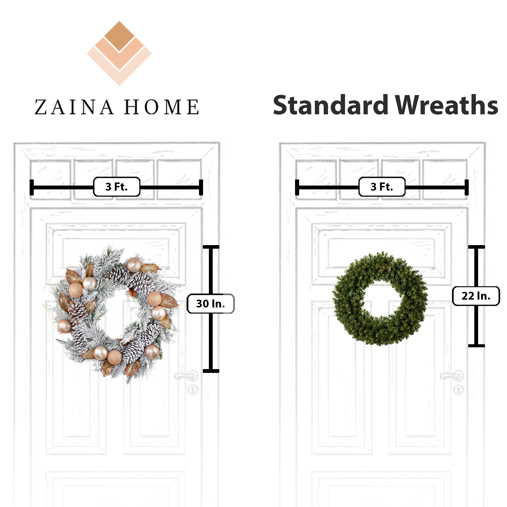 Winter white wreath size comparison with regular wreath