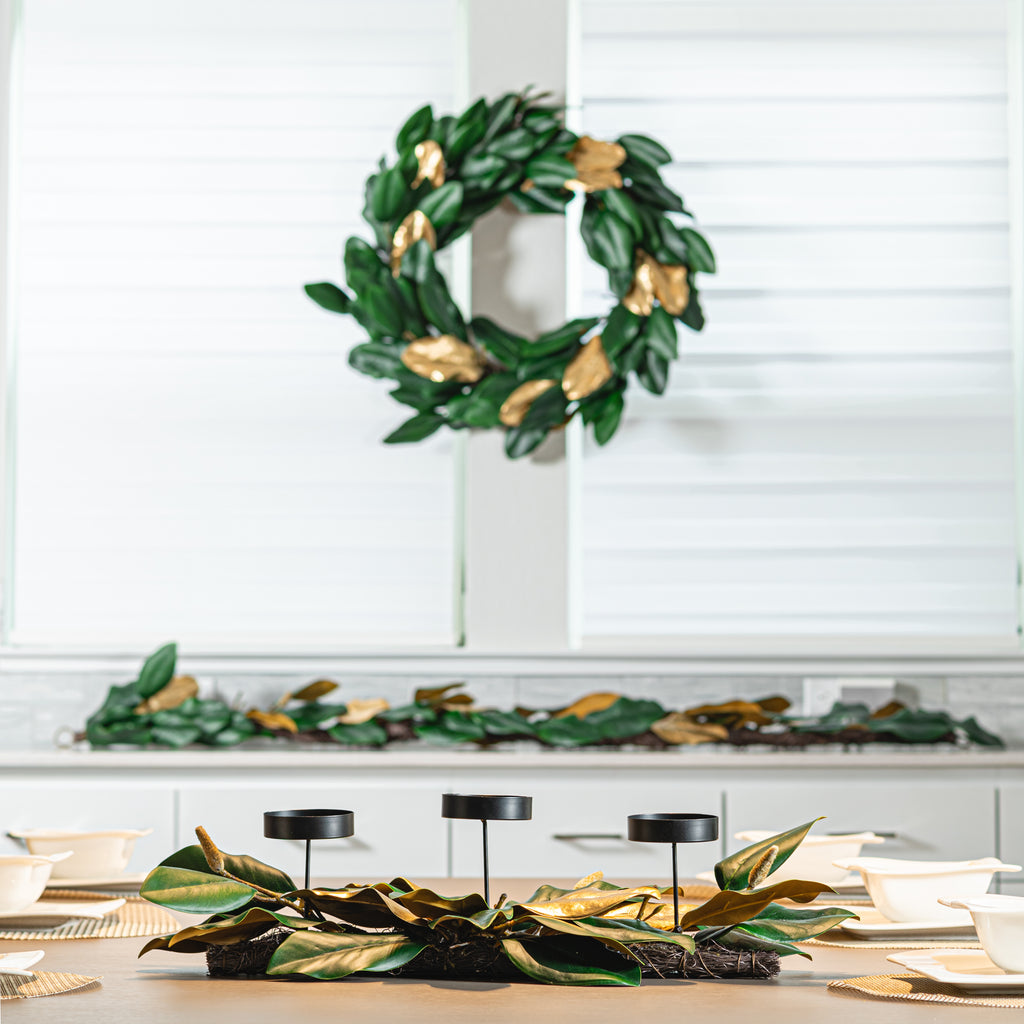 26" Green & Gold Magnolia Centerpiece