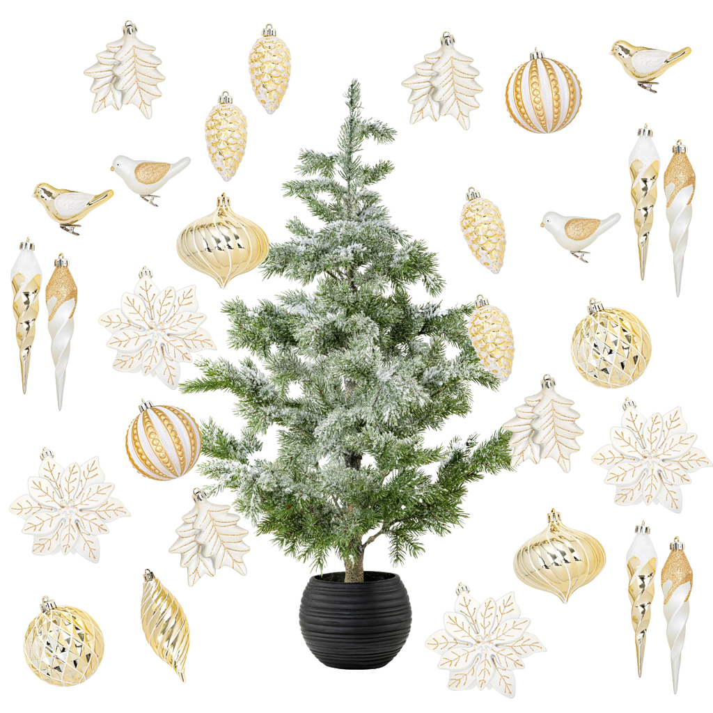 Ornament (50 PCS) & 6ft Dusted Tree Bundle